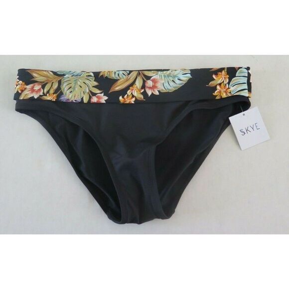 Skye SK68538 368 Size M Black Floral Mid Waist Fold Over Bikini Bottom - Picture 1 of 4